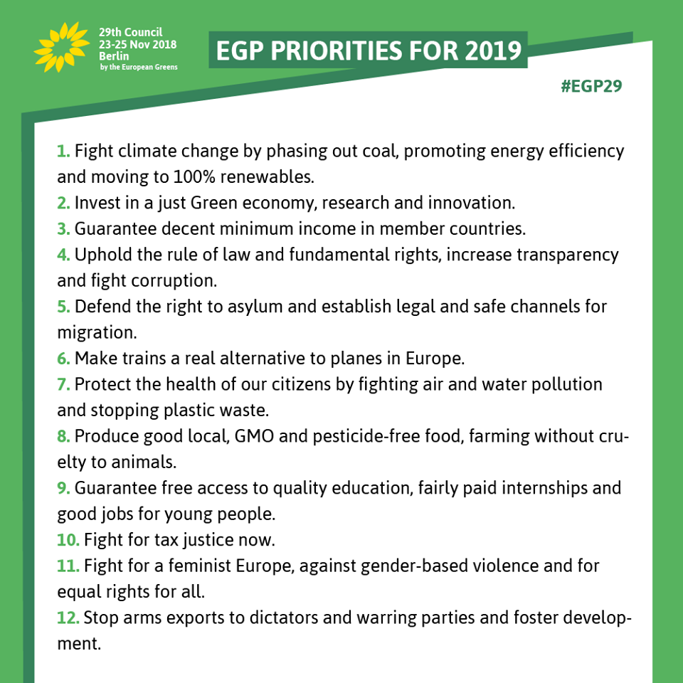Προτεραιότητες του Ευρωπαϊκού Πράσινου Κόμματος για το 2019: Για τι αγωνιζόμαστε. – Η απόφαση του Συνεδρίου των Ευρωπαίων Πράσινων  στο Βερολίνο, 23-25/11